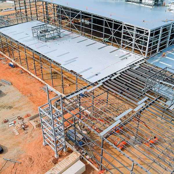 The construction of a warehouse or data center