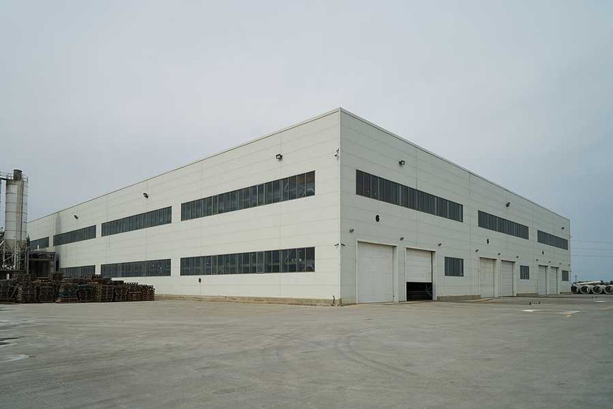 The exterior of a generic warehouse-type building