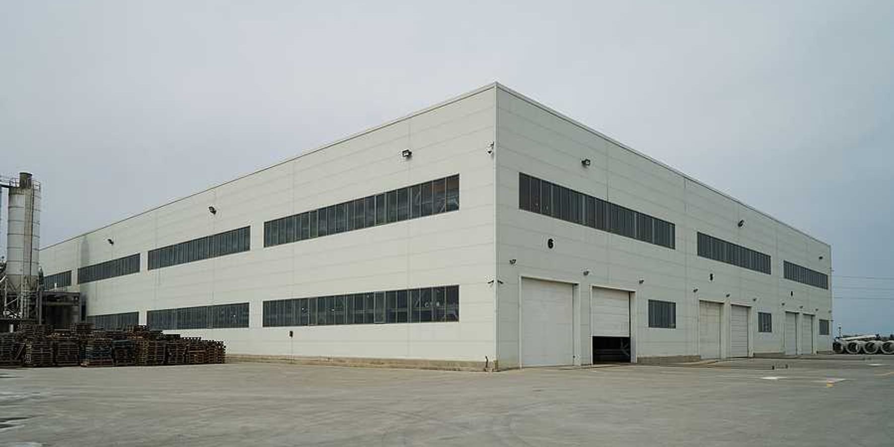 The exterior of a generic warehouse-type building