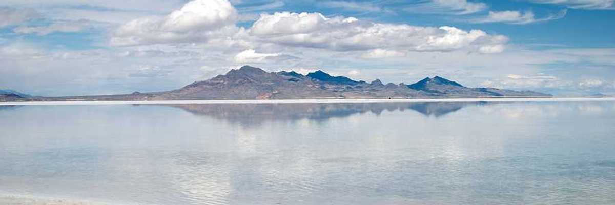 The Great Salt Lake on a blue sky day