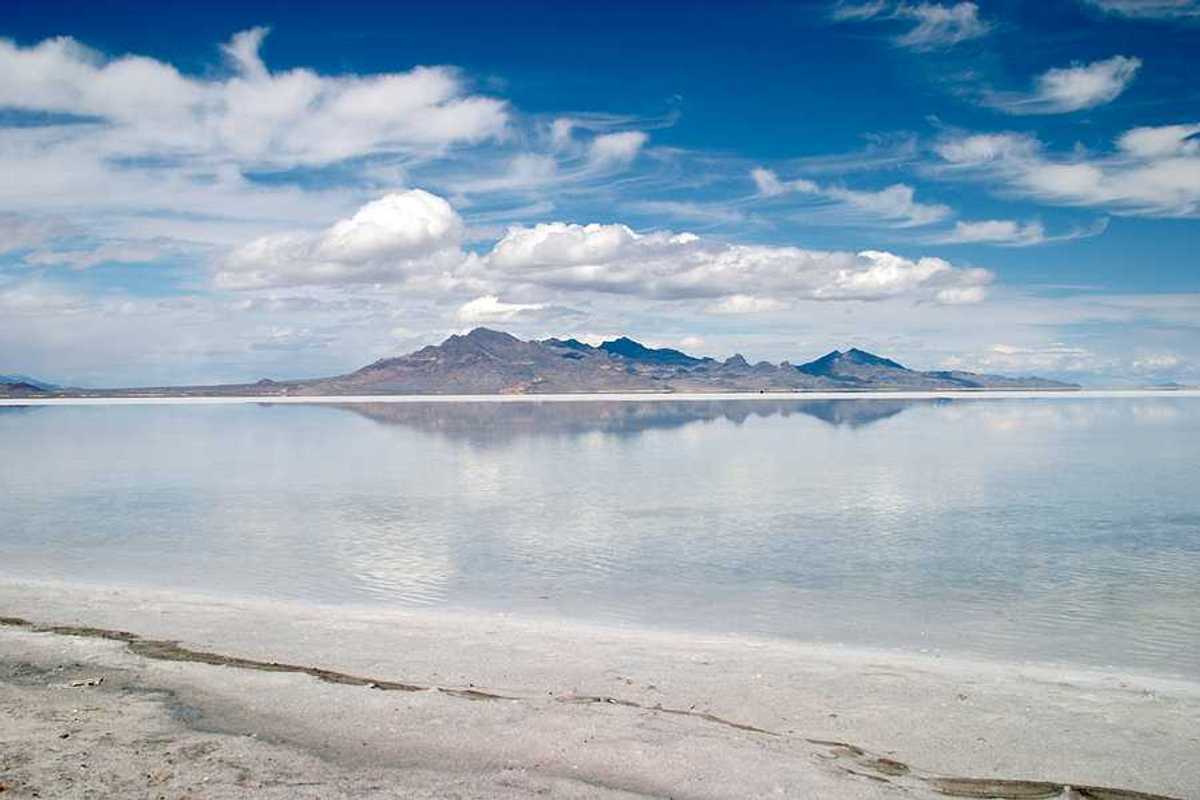 The Great Salt Lake on a blue sky day