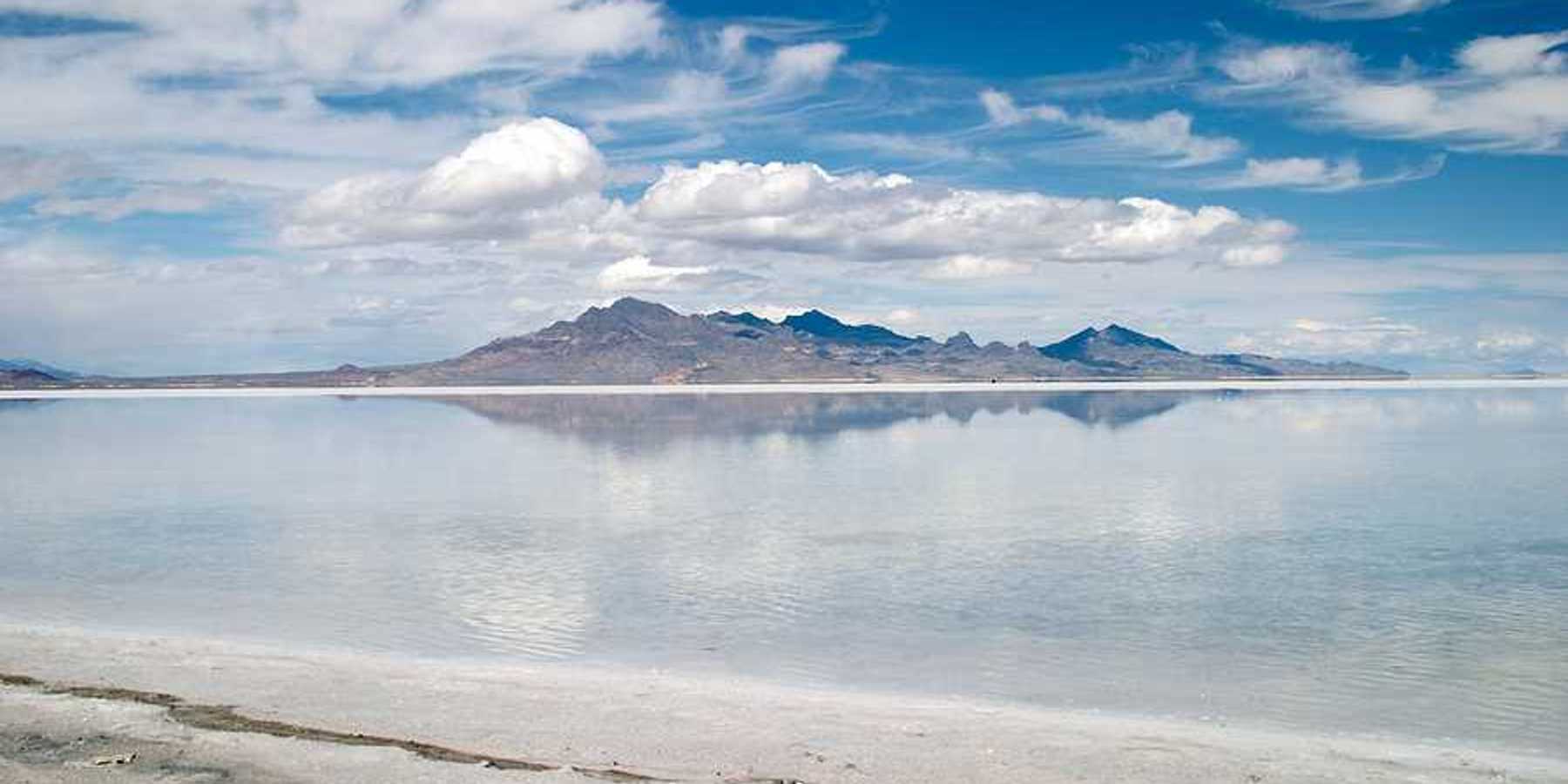 The Great Salt Lake on a blue sky day