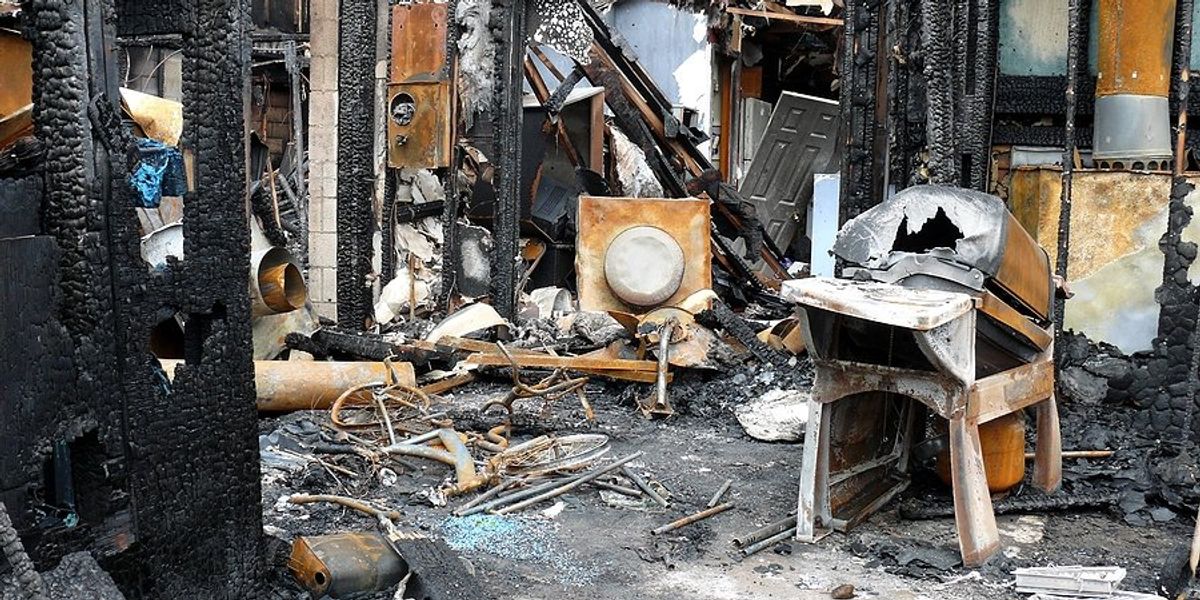 The interior of a house burned in a fire