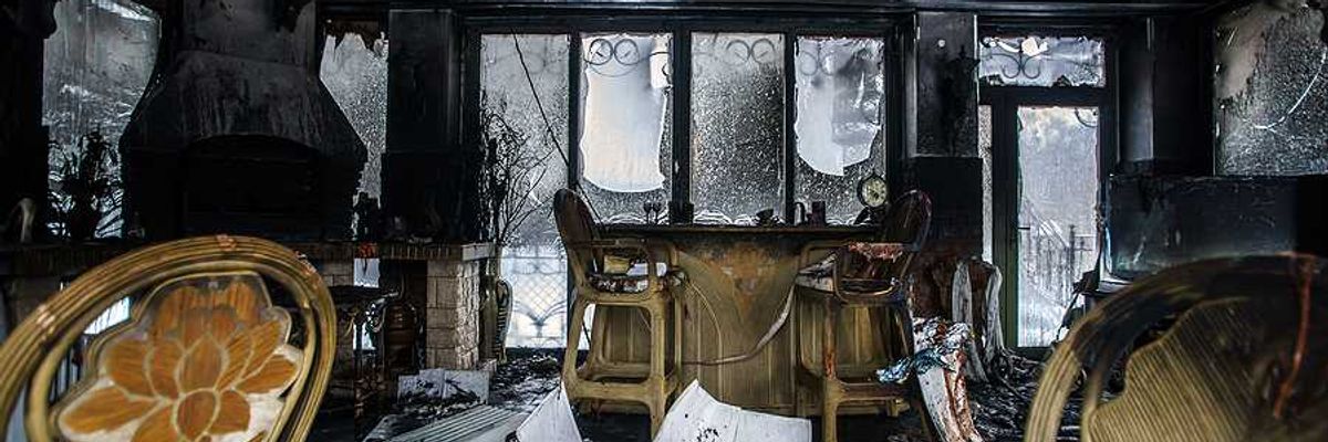 The interior of a room that has been burned in a fire
