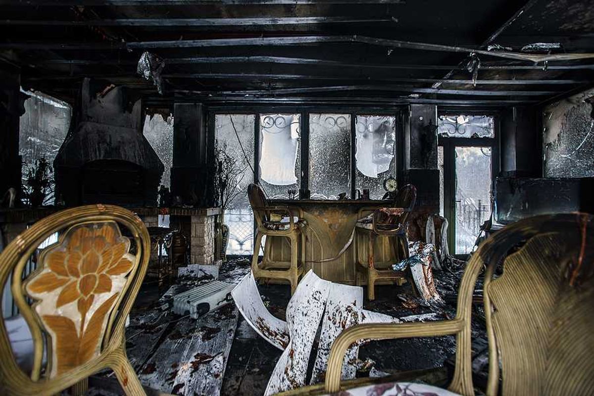 The interior of a room that has been burned in a fire