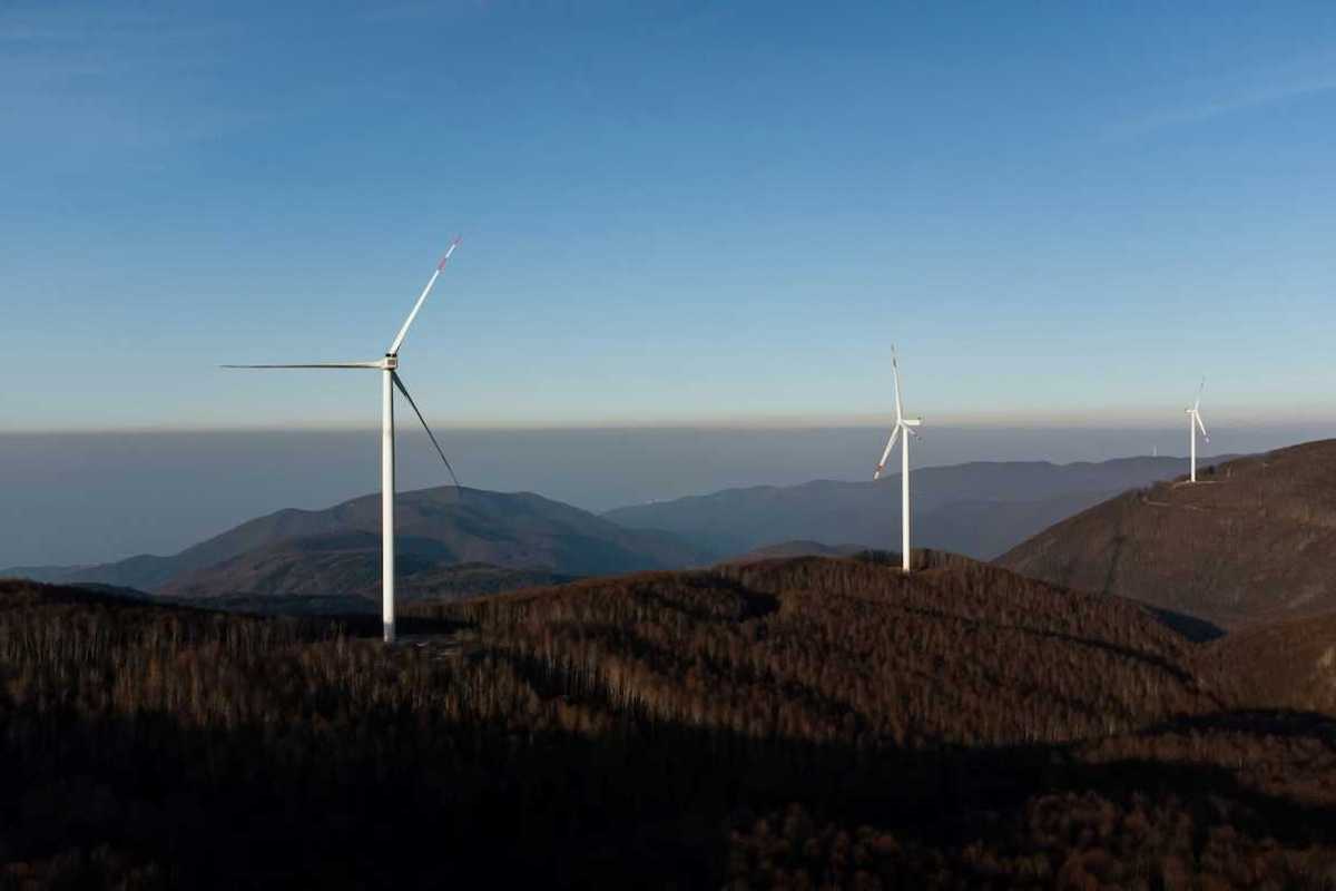Three ridgetop wind turbines