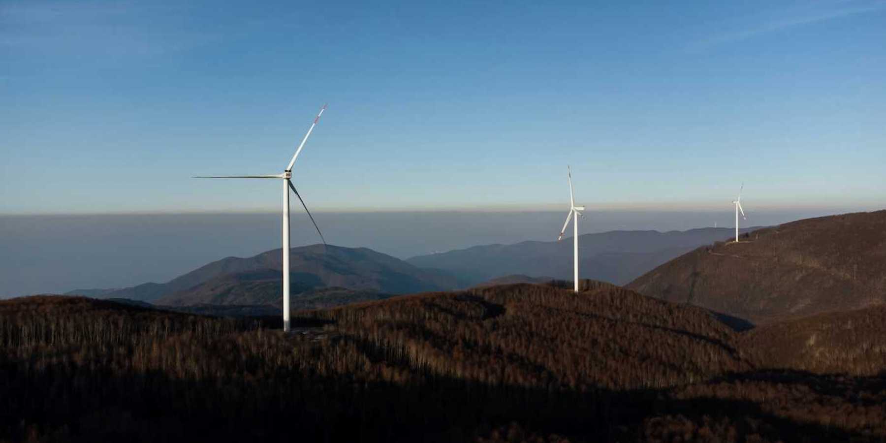 Three ridgetop wind turbines