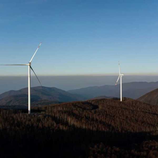 Three ridgetop wind turbines