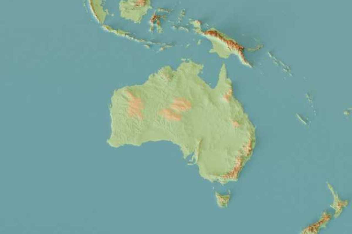Topographical map of Austrailia