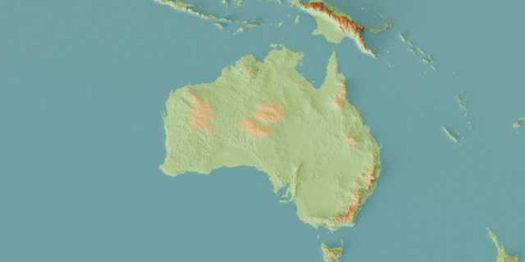 Topographical map of Austrailia