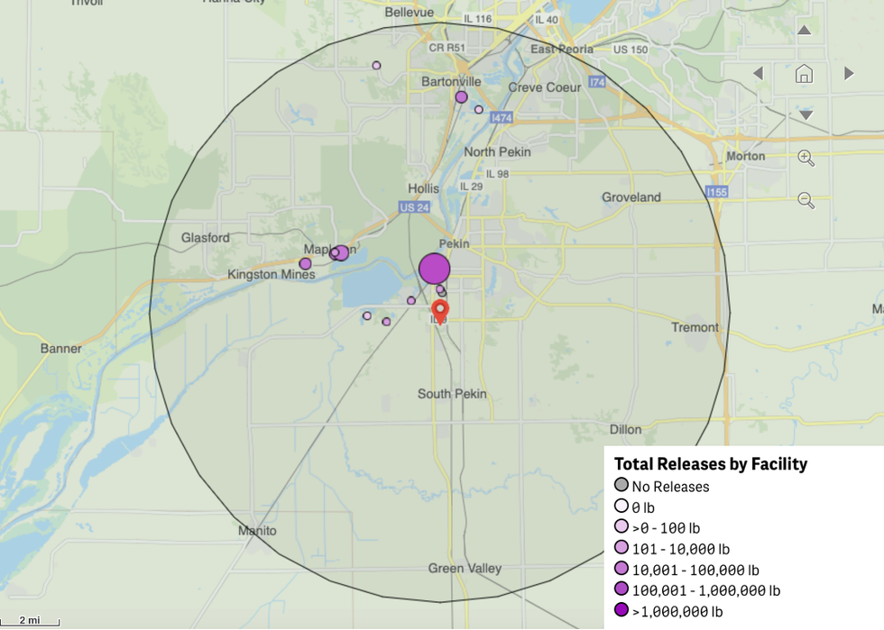 Toxics sites near the Pekin prison