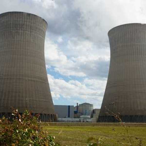 Two cooling towers at a power plant