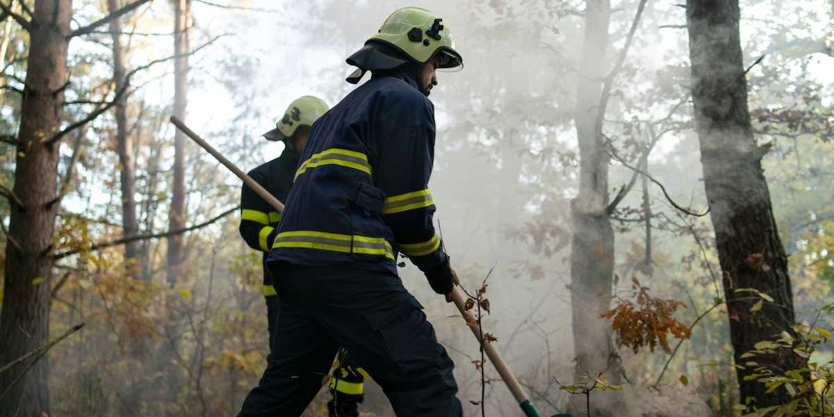 Two firefighters working a fire line