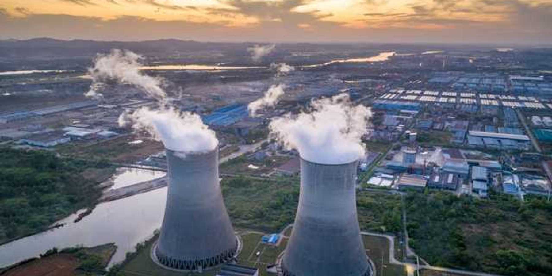 Two towers at a coal power plant