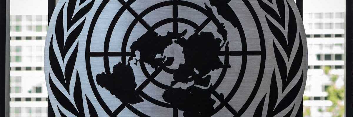 United Nations logo at the UN headquarter in New York City