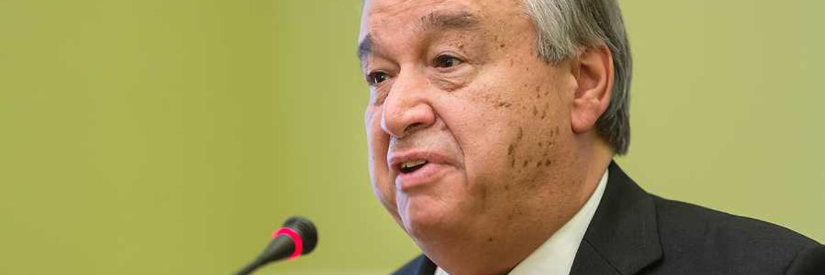 United Nations Secretary-General Antonio Guterres speaking into microphone