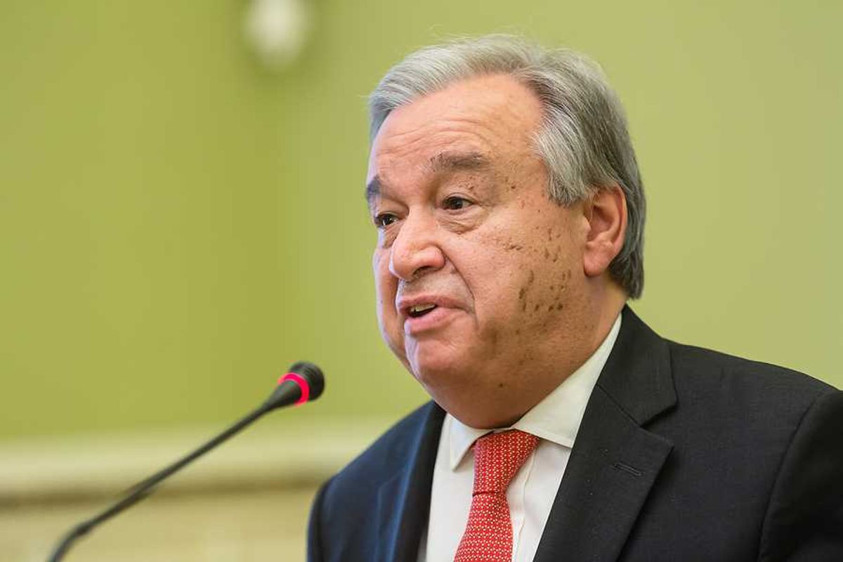 United Nations Secretary-General Antonio Guterres speaking into microphone