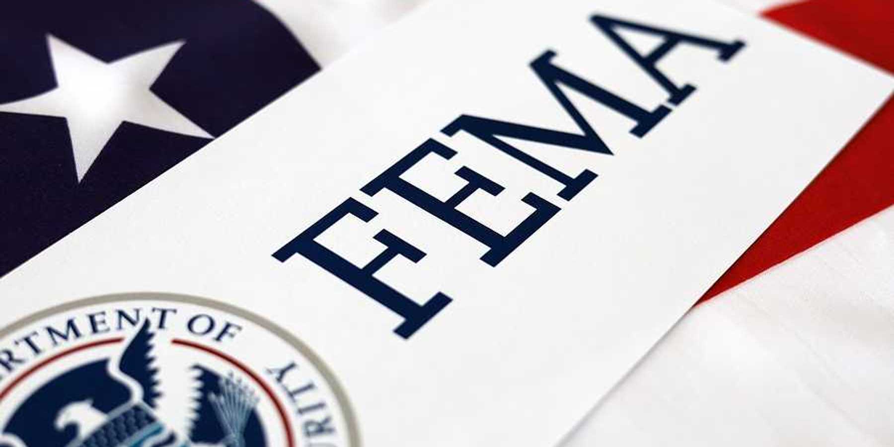 United State of America flag overlayed with FEMA logo and DHS seal