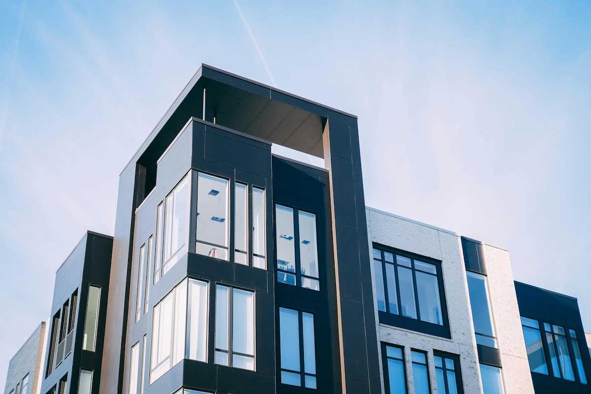 Upper floors of a multi-story apartment building. Climate friendly housing
