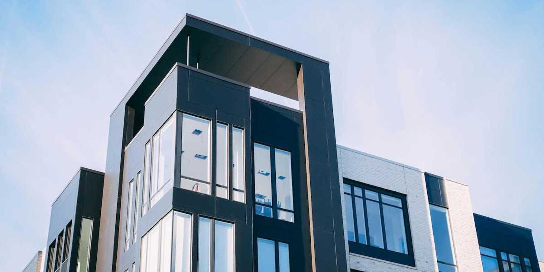 Upper floors of a multi-story apartment building. Climate friendly housing