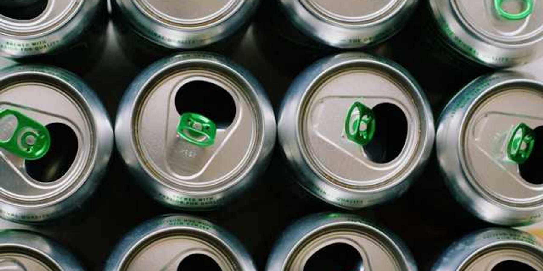 View from a group of aluminum soda cans from above, opened