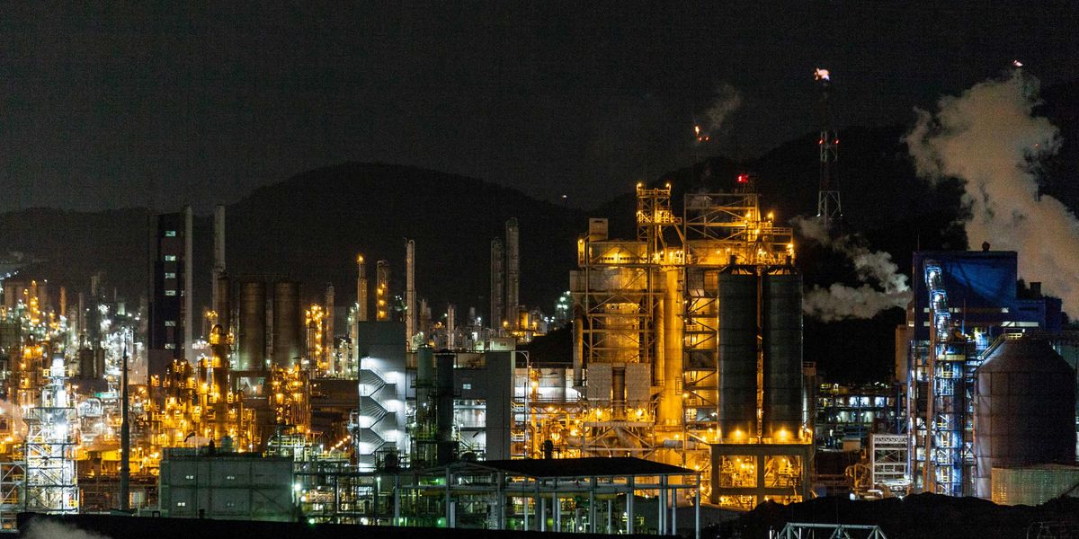 view of factory during nighttime