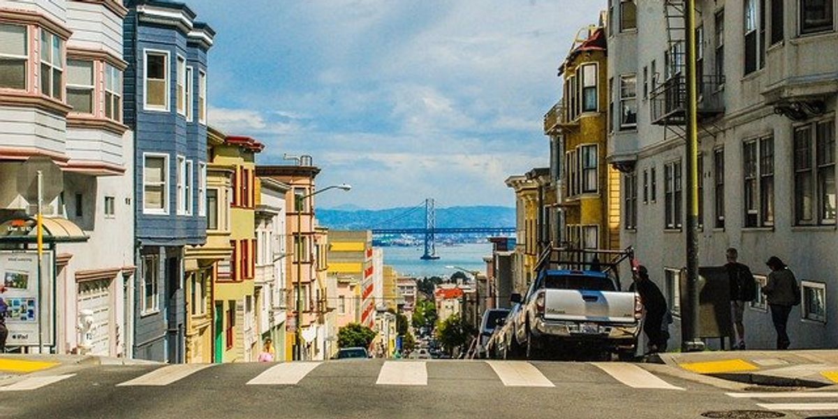View of San Francisco street toward the Bay Bridge.