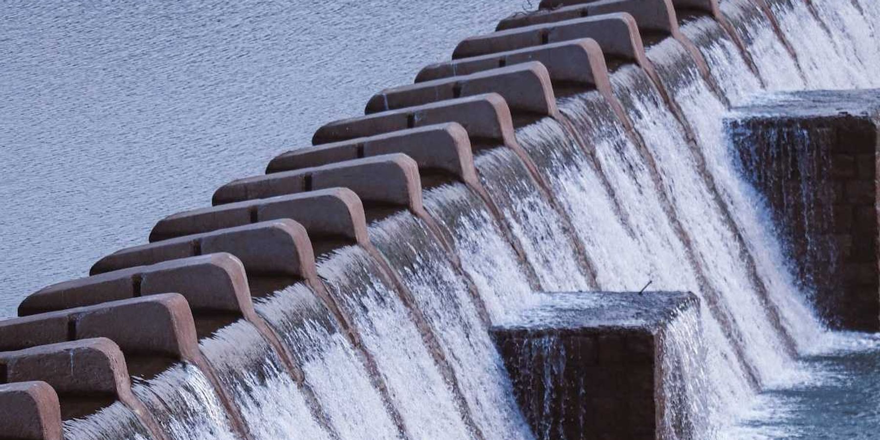Water running through and over Kukda Dam, Chhattisgarh, India