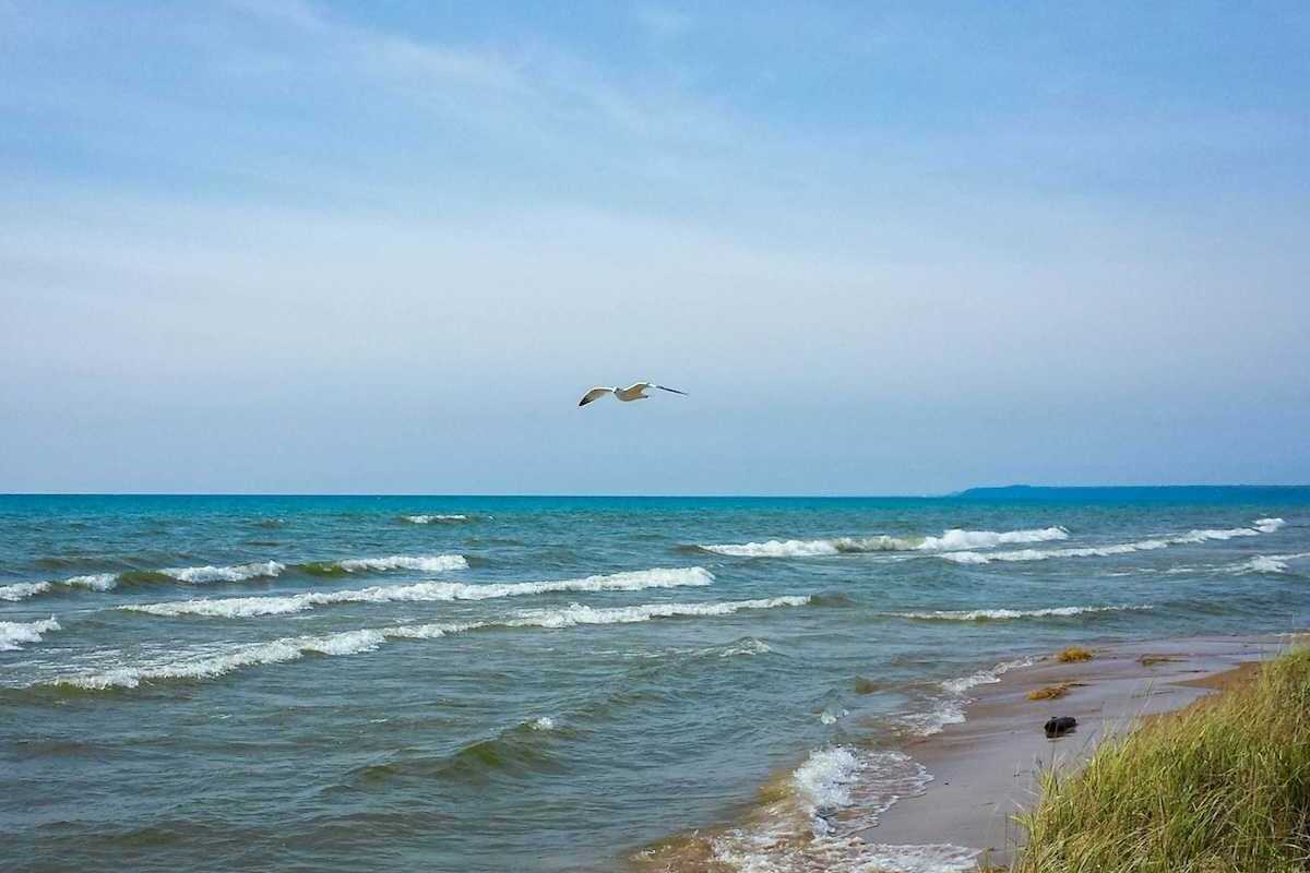 Waves and water on a lake Michigan shoreline