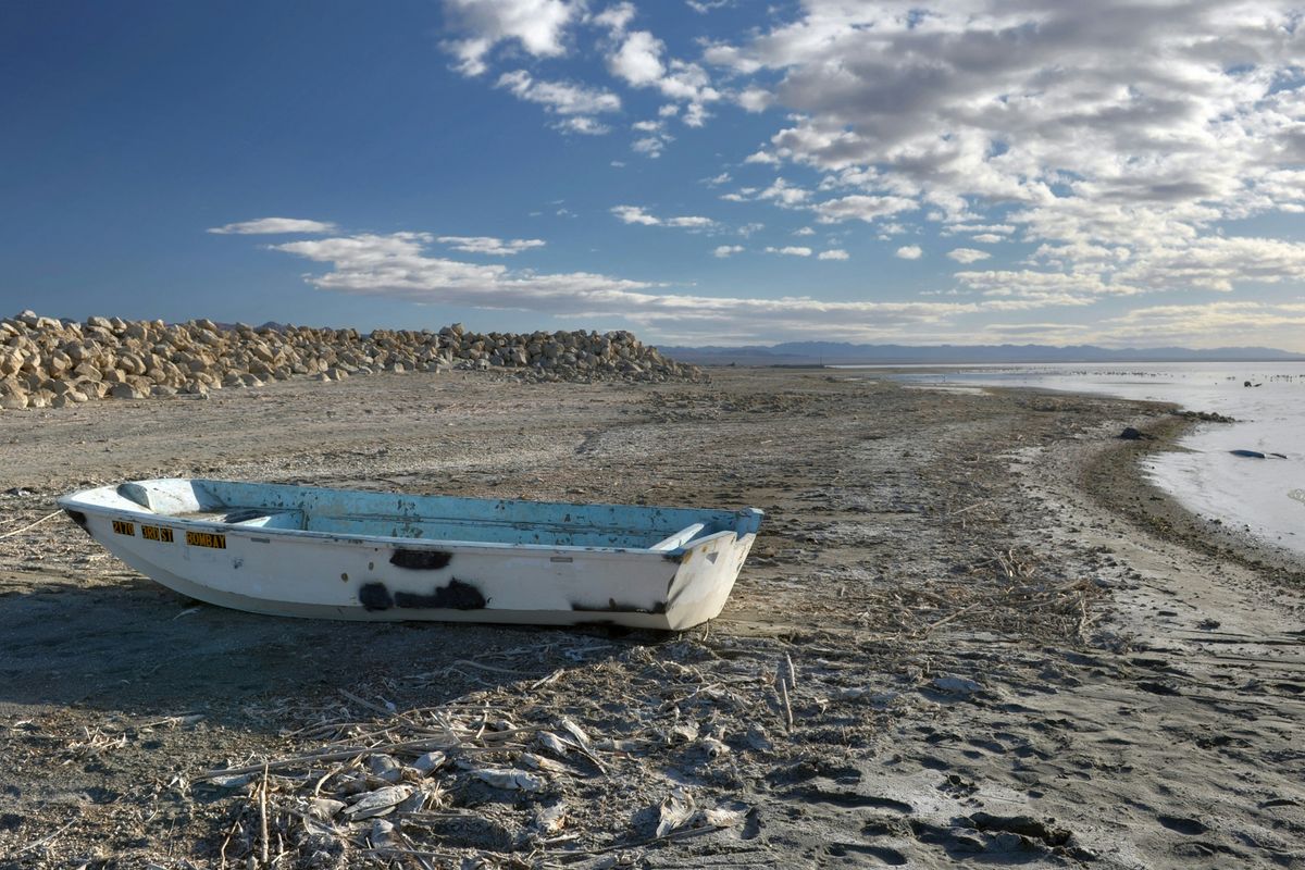 white and blue boat on brown sand under blue sky during daytime.