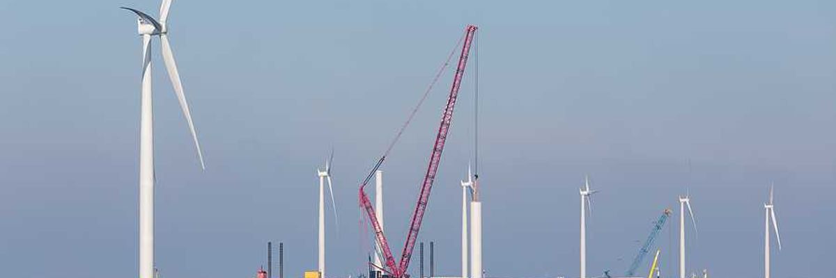 Wind turbines being built in the ocean