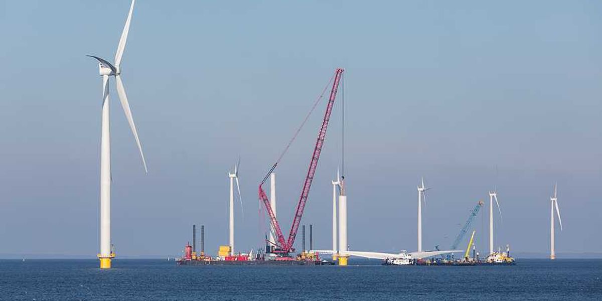 Wind turbines being built in the ocean