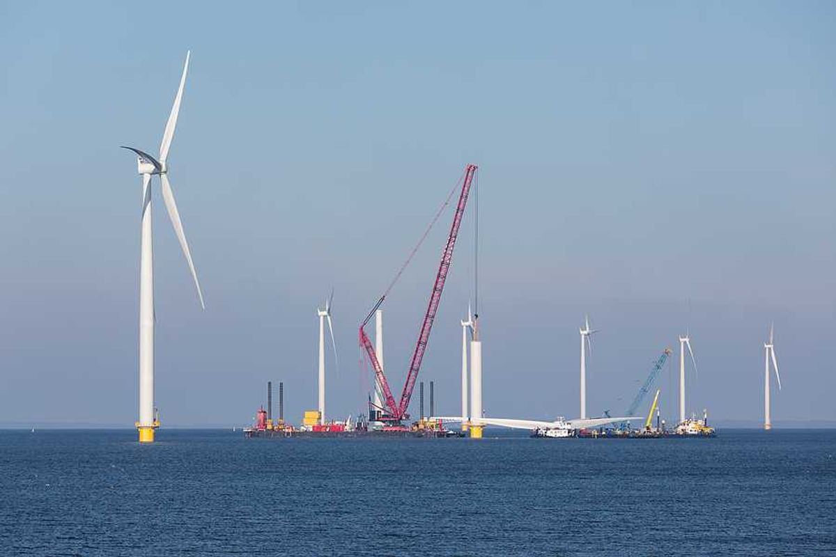 Wind turbines being built in the ocean